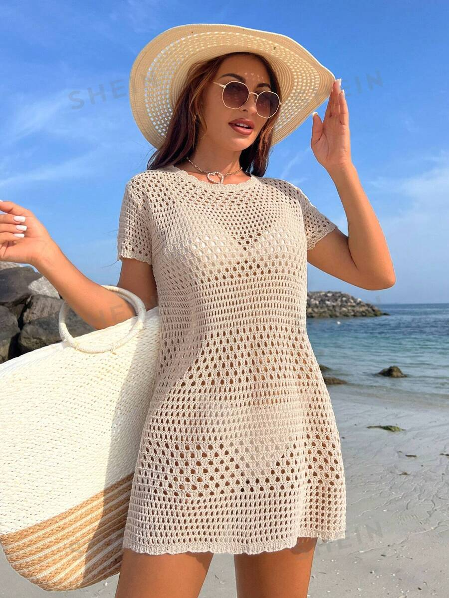 Beach Cover-Up Women's Fashionable Summer Solid Color Hollow Out, Summer Vacation Style