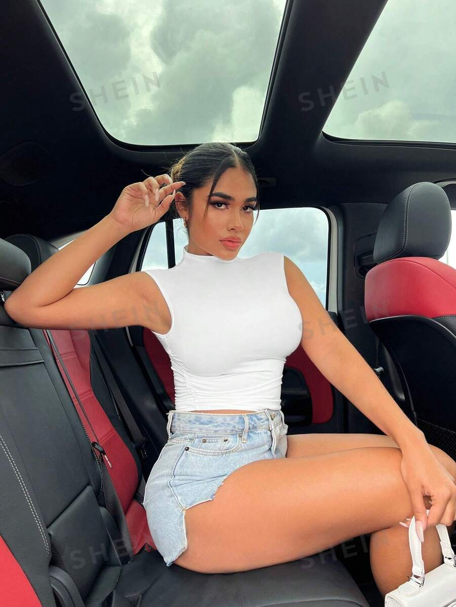 Top - Summer Sexy Solid Mock Neck Crop Top for Women