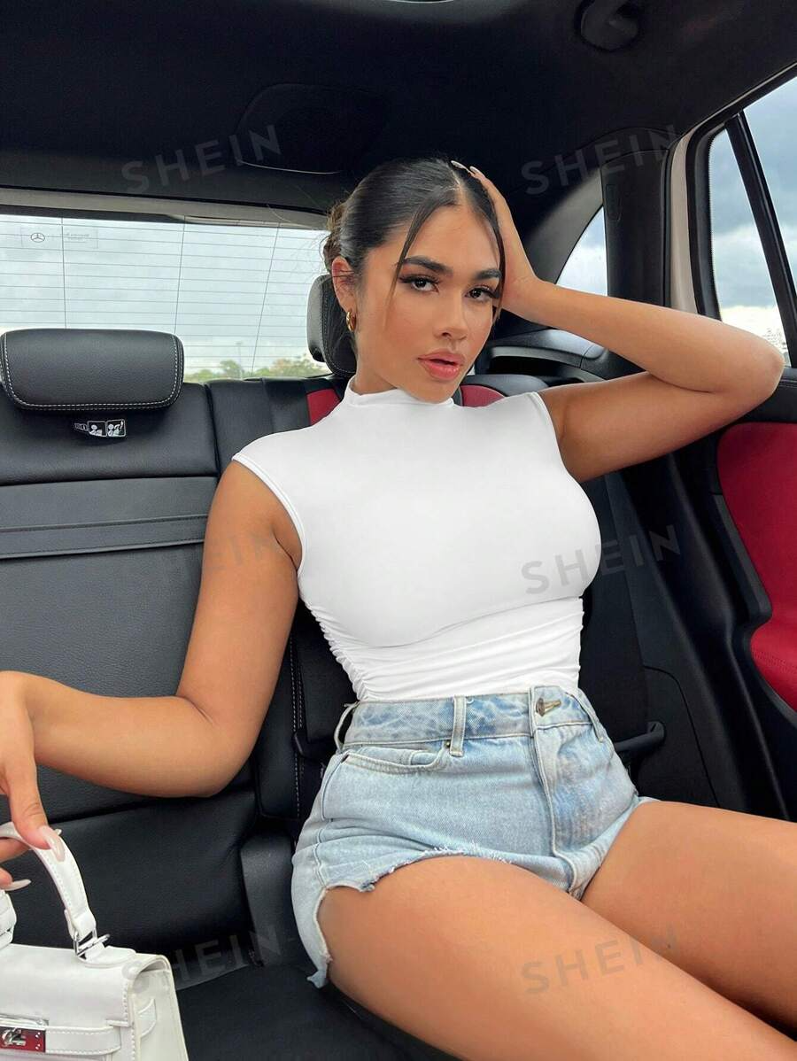 Top - Summer Sexy Solid Mock Neck Crop Top for Women