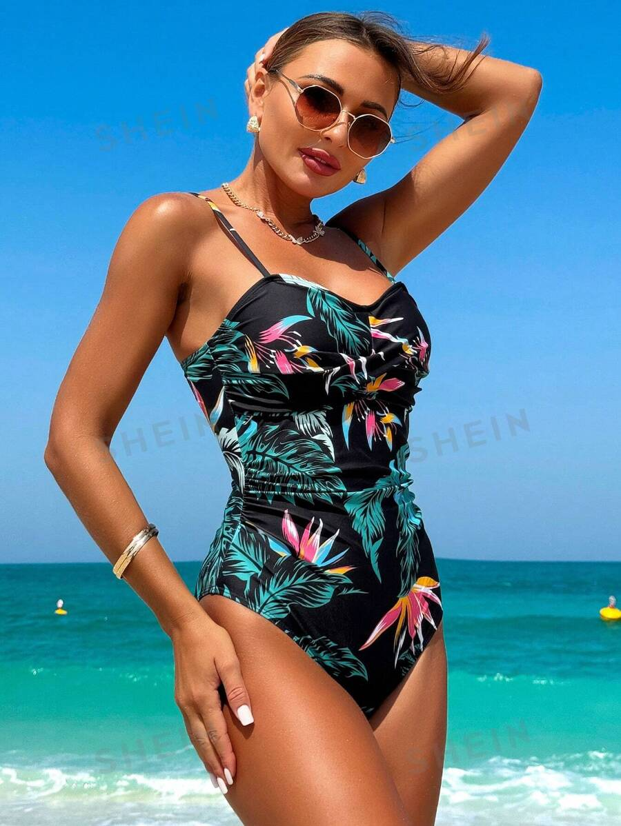 One Piece Swimsuit Ladies Colorful Printed Camisole Random Design