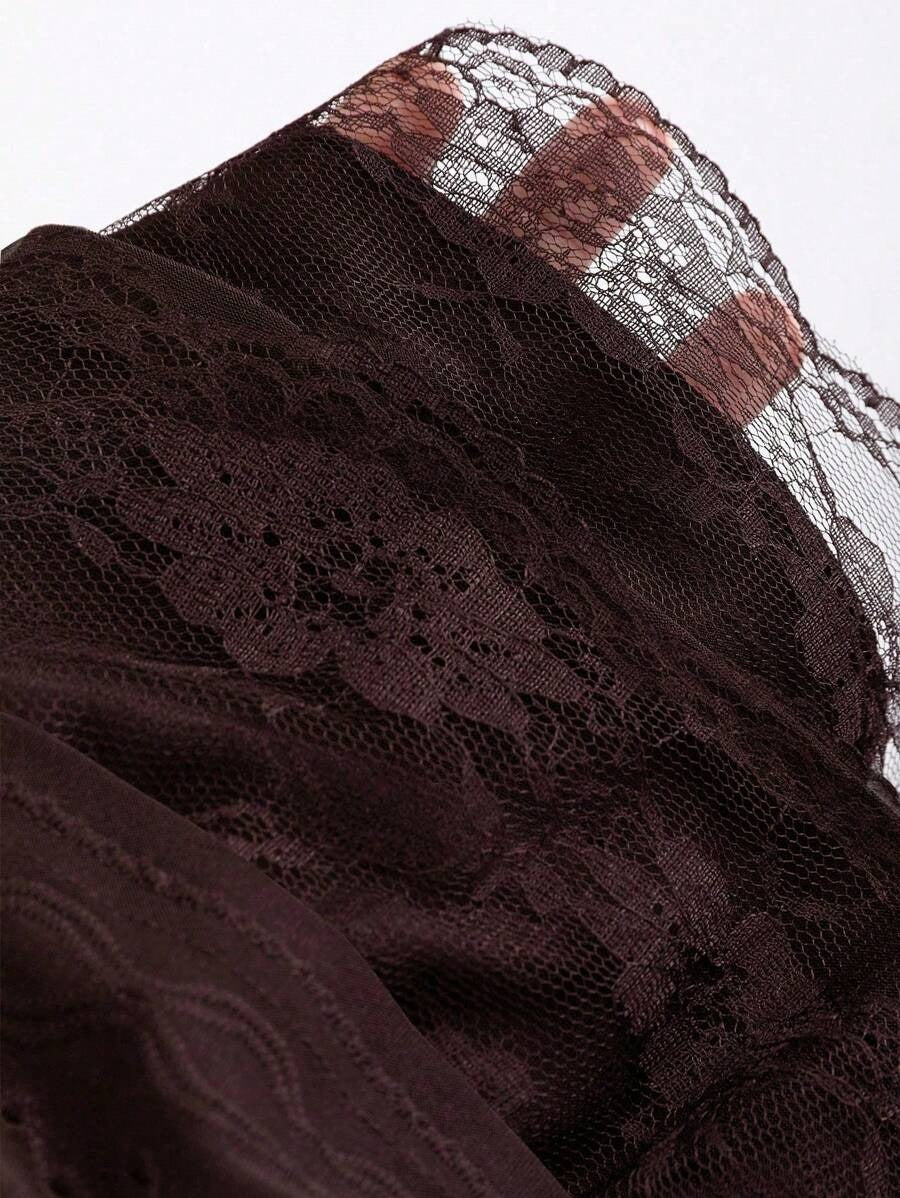 A-line Jersey Peplum Skirt – Multiple Layers, Black Textured Lace Y2K Style