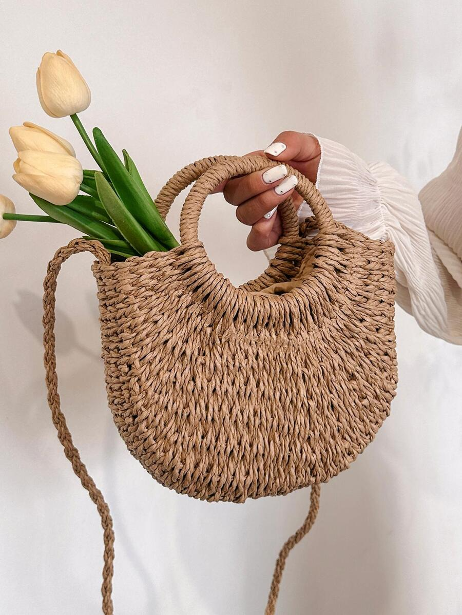 Beach Bag Woven – Straw Crescent Design with Round Handle حقيبه للشاطئ