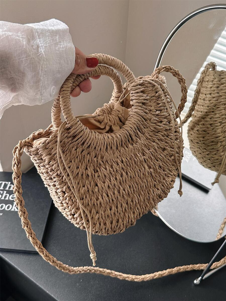 Beach Bag Woven – Straw Crescent Design with Round Handle حقيبه للشاطئ