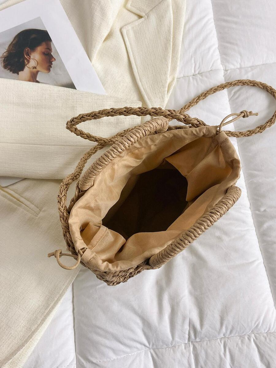 Beach Bag Woven – Straw Crescent Design with Round Handle حقيبه للشاطئ