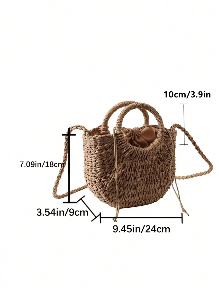 Beach Bag Woven – Straw Crescent Design with Round Handle حقيبه للشاطئ