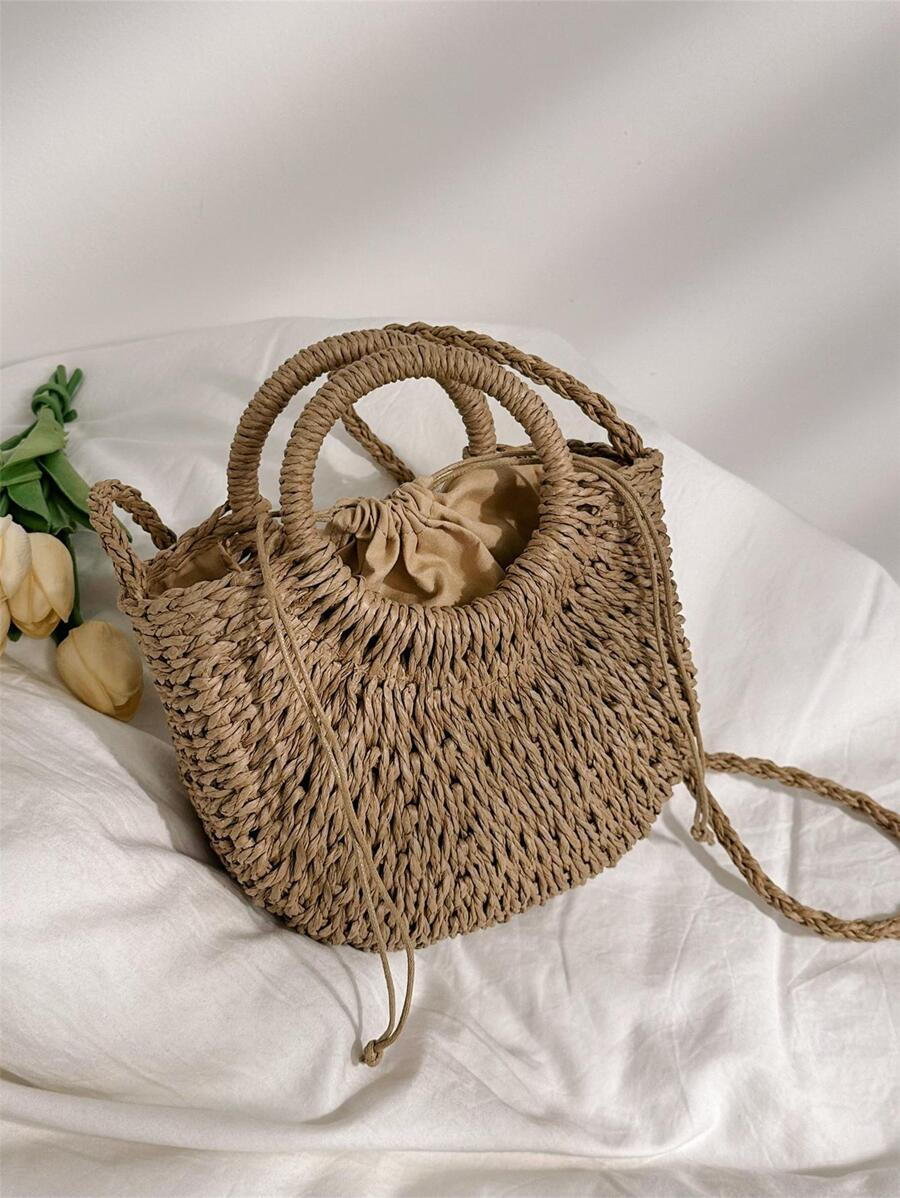 Beach Bag Woven – Straw Crescent Design with Round Handle حقيبه للشاطئ
