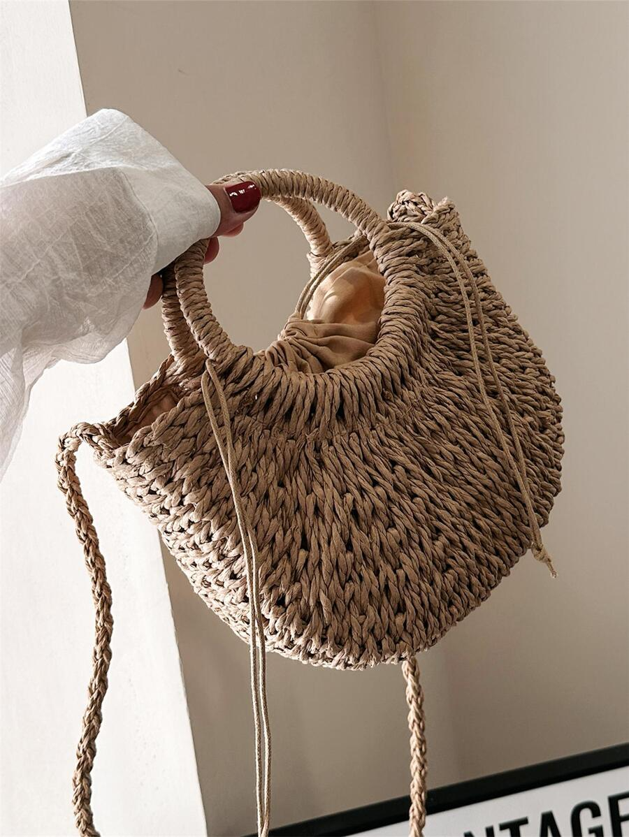 Beach Bag Woven – Straw Crescent Design with Round Handle حقيبه للشاطئ