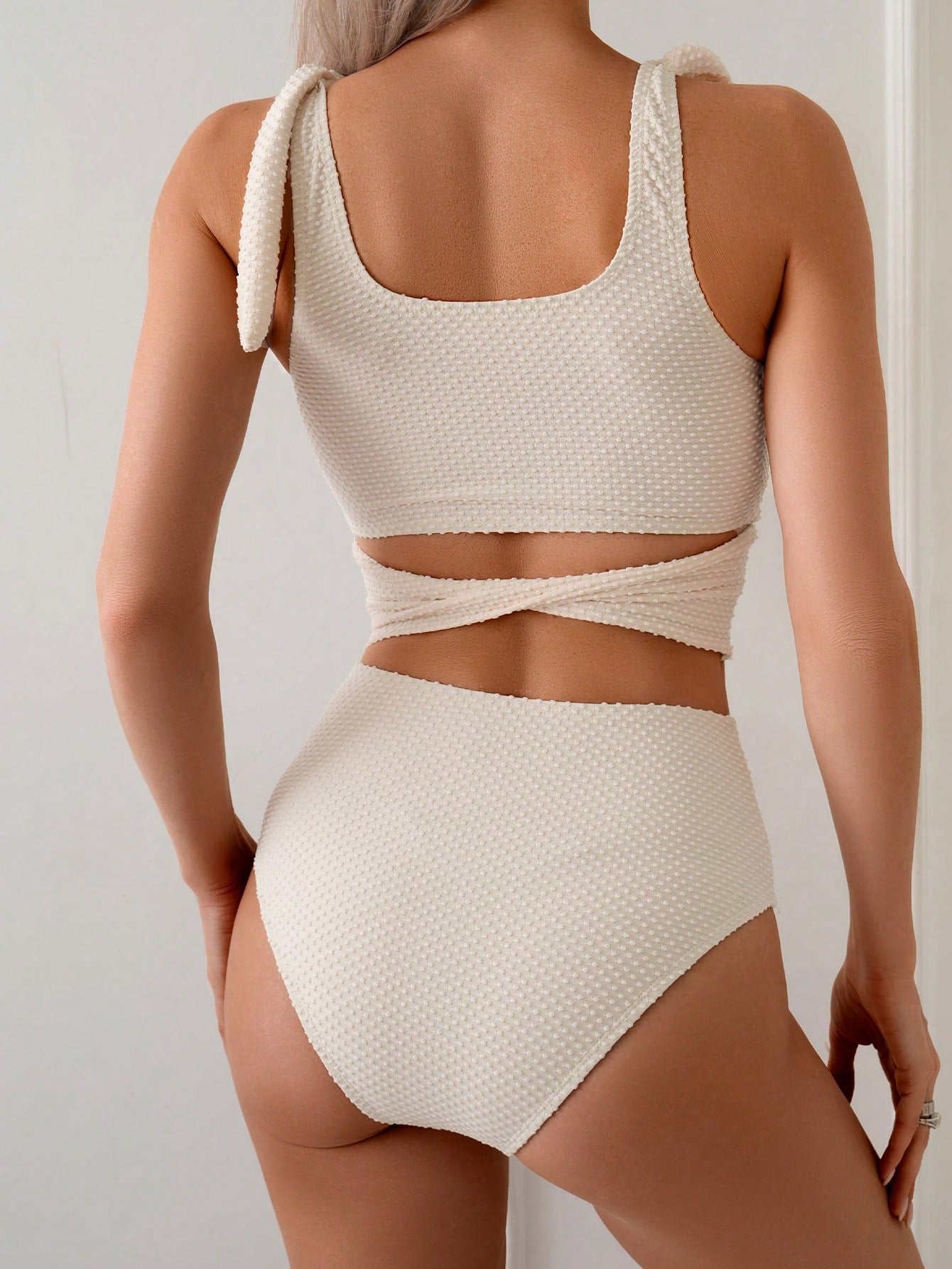 Bikini Swimsuit for Women Apricot Crinkle Fabric, Summer Beach Vacation Wear