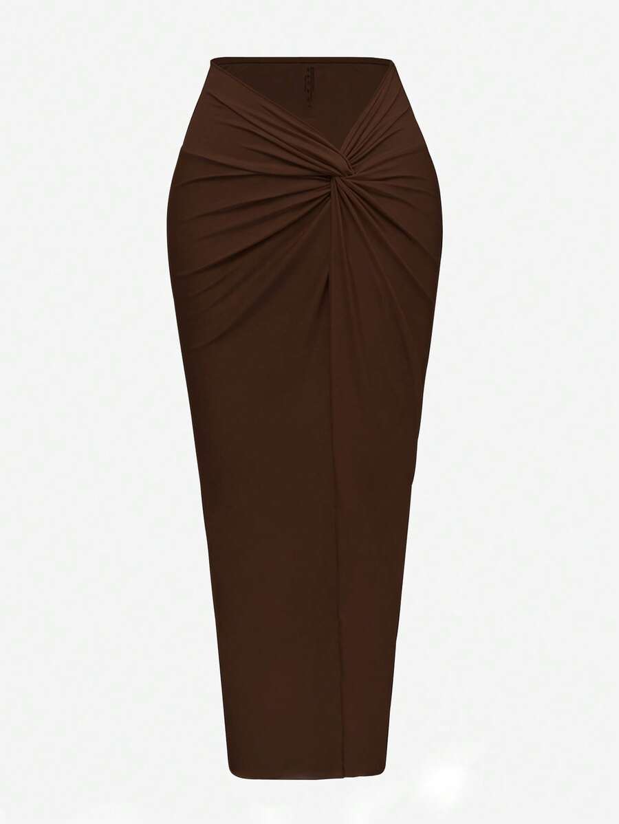 2-Piece Set Elegant One-Piece Swimsuit & Braided Cover-Up Skirt