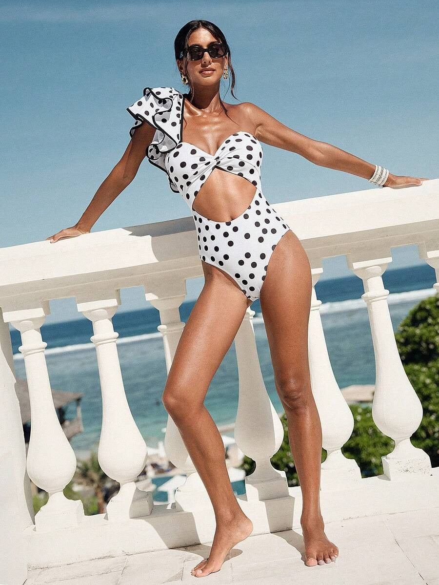 One Piece Swimsuit for Women Dot Print Wetsuit for Beach & Vacation
