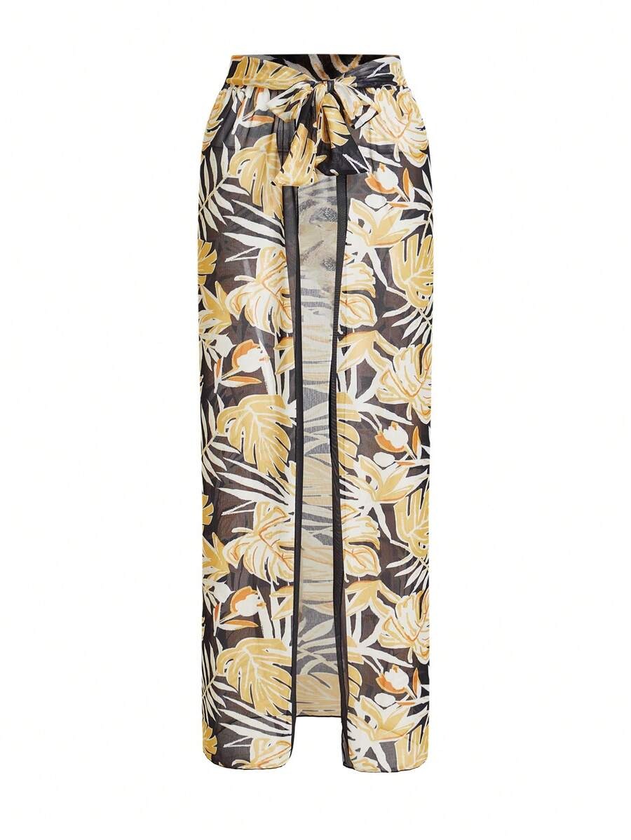 One Piece Swimsuit for Women – Tropical Plant Print with Skirt Cover-Up 2-Piece Set