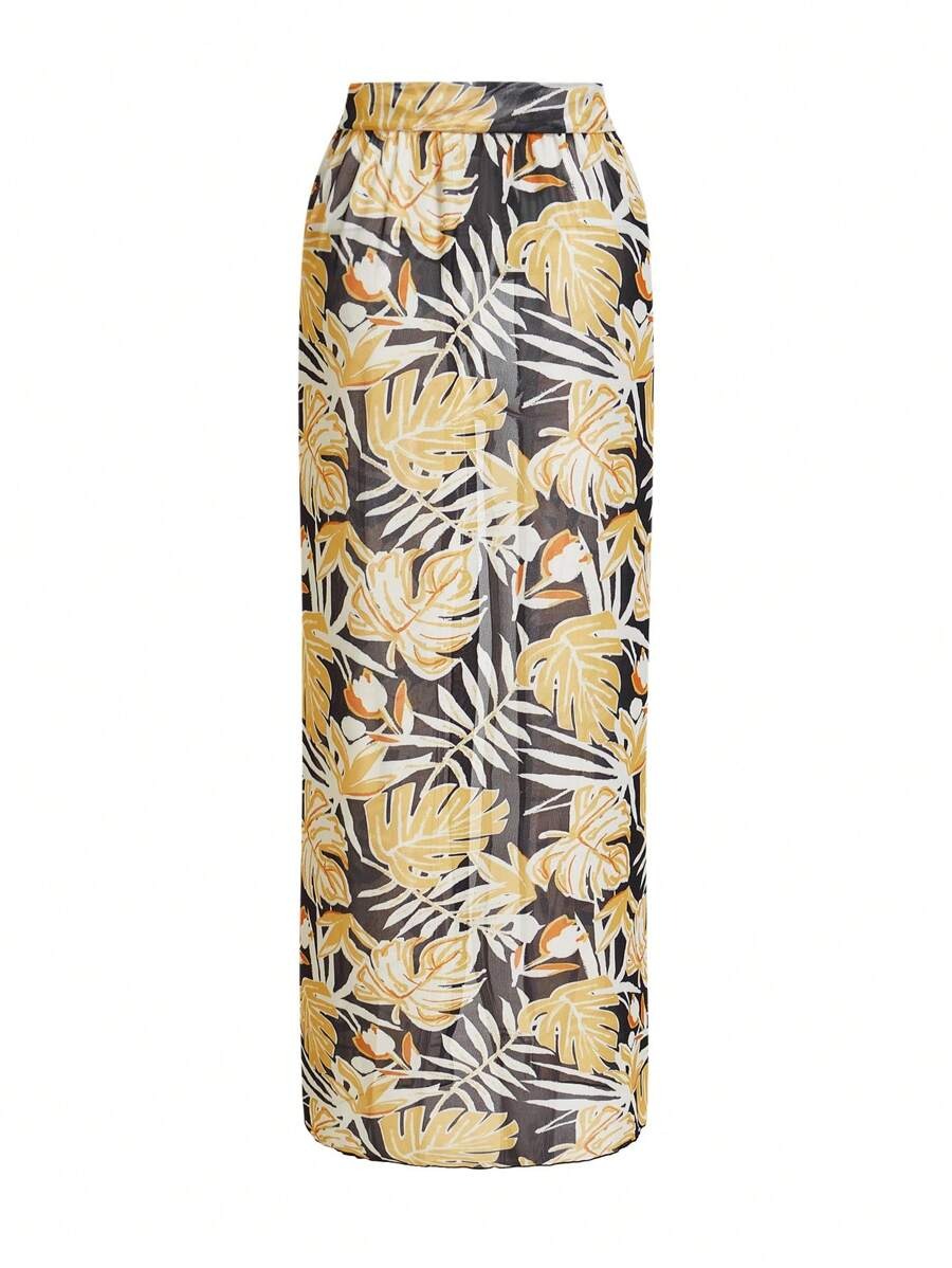 One Piece Swimsuit for Women – Tropical Plant Print with Skirt Cover-Up 2-Piece Set