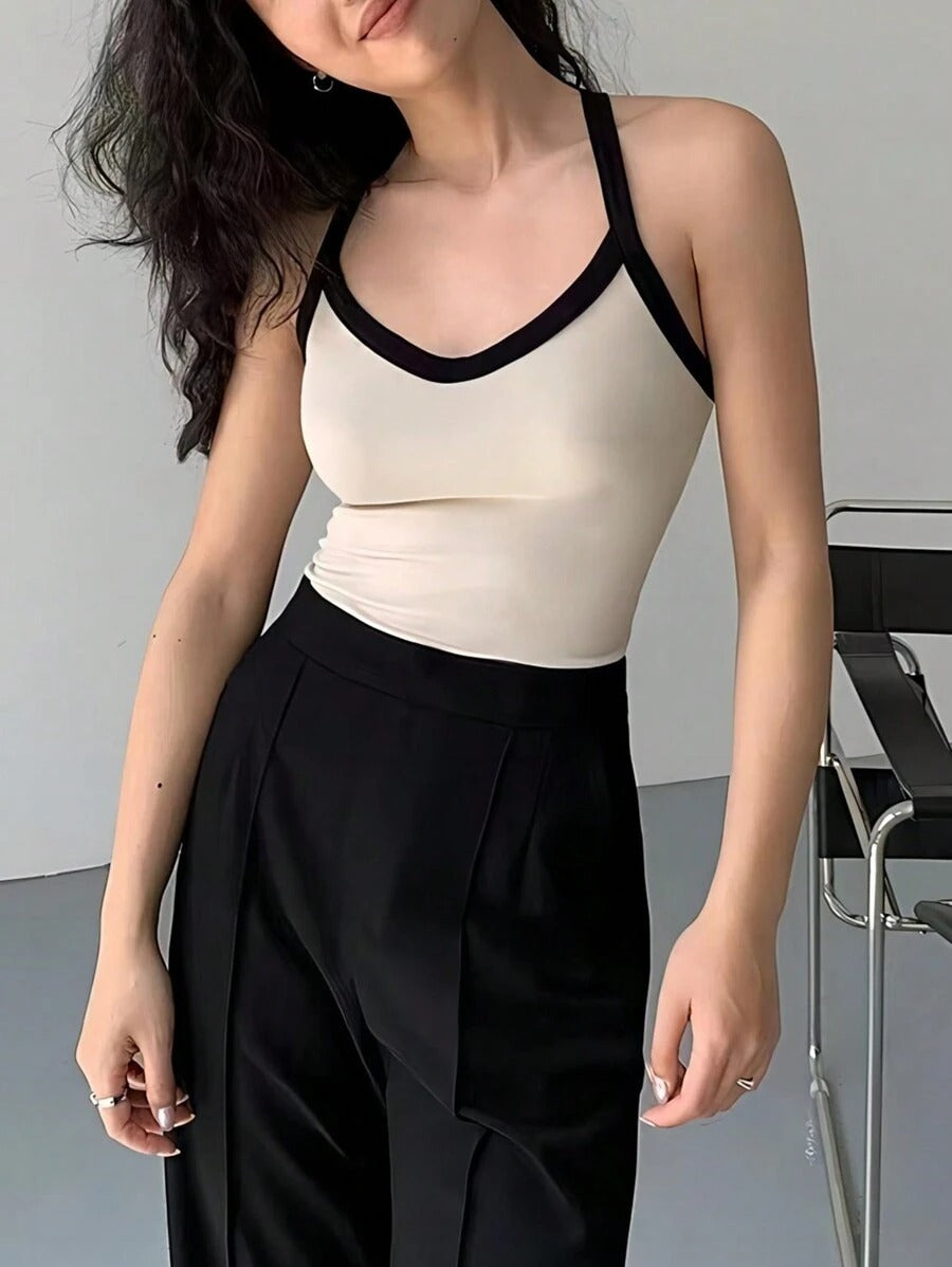 Camisole Top for Women Color Block Slim Fit Summer Fashion with Neck Strap
