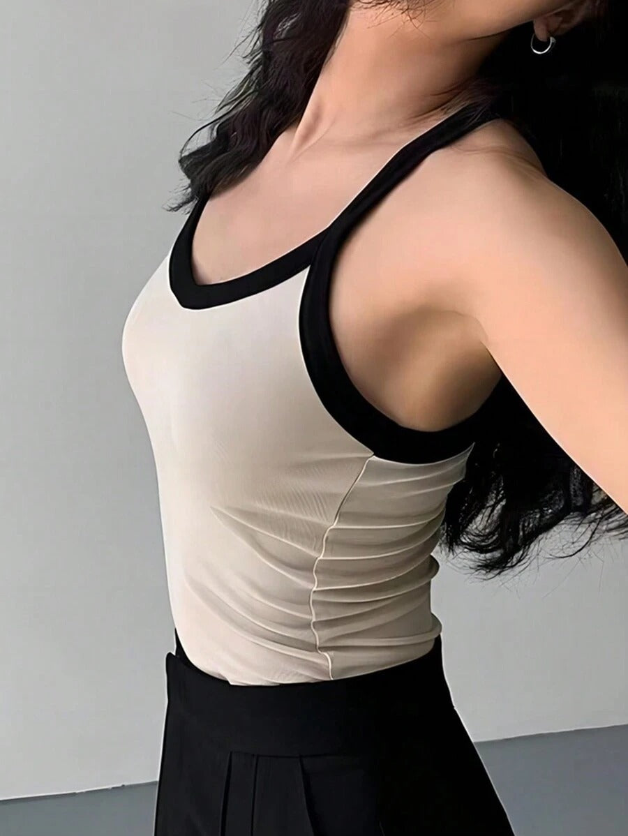 Camisole Top for Women Color Block Slim Fit Summer Fashion with Neck Strap