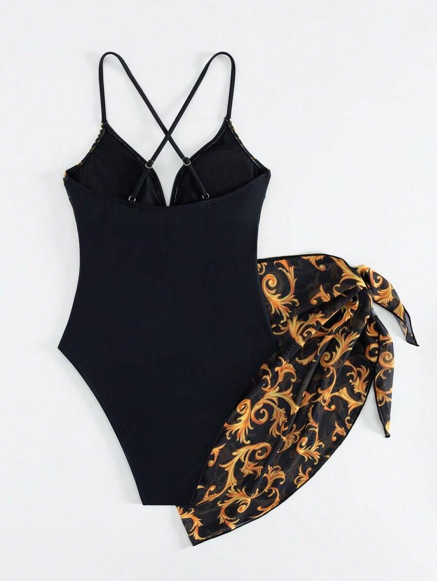 One-Piece Swimsuit Tropical Print for Summer