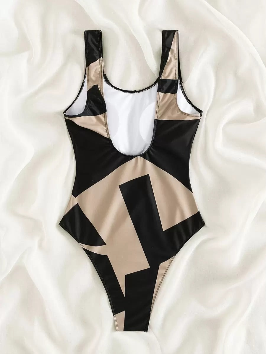 One-Piece Swimsuit Color block Cut-Out Design for Summer Beach