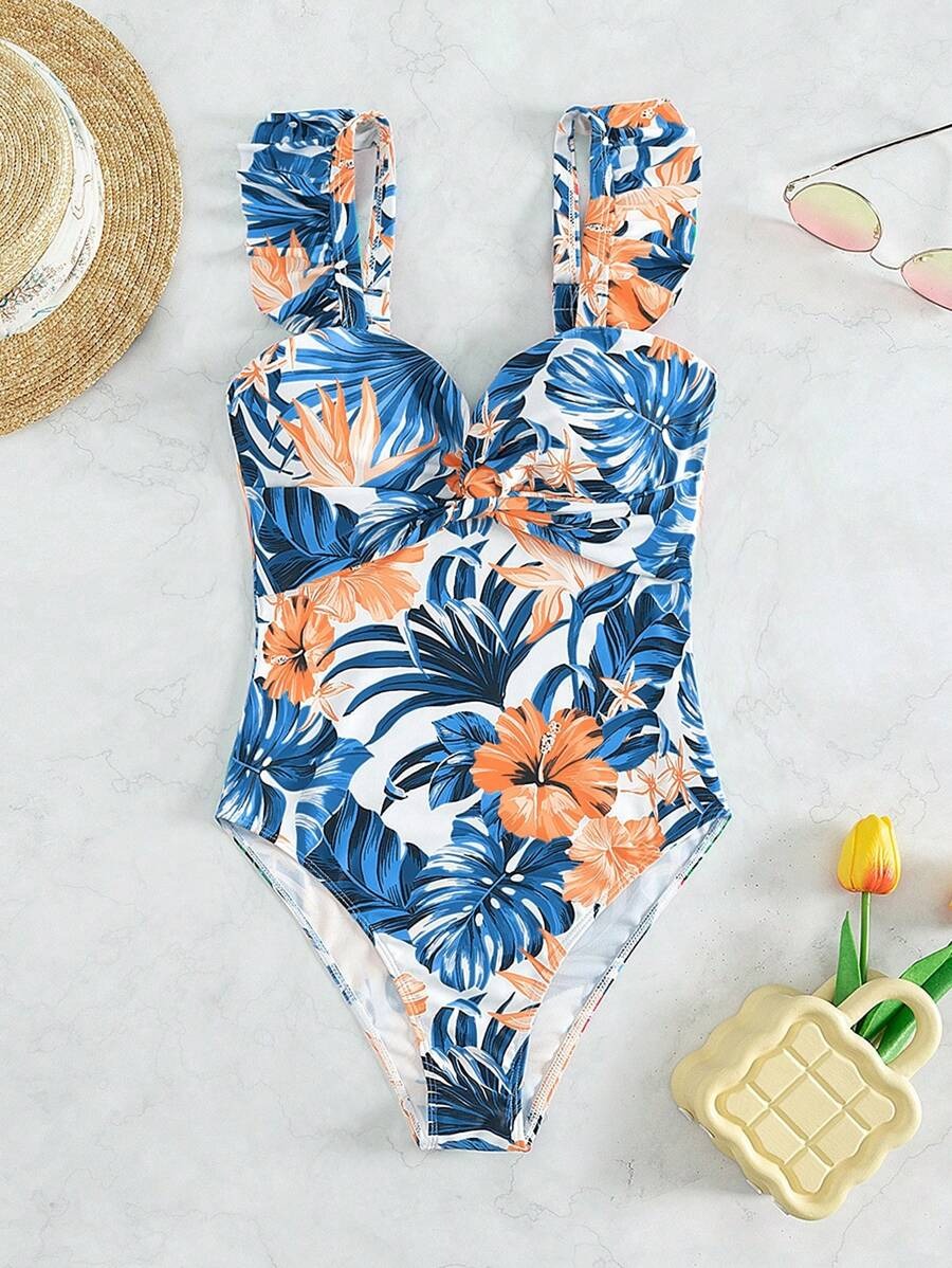 One-Piece Swimsuit with Unique Printed Pattern