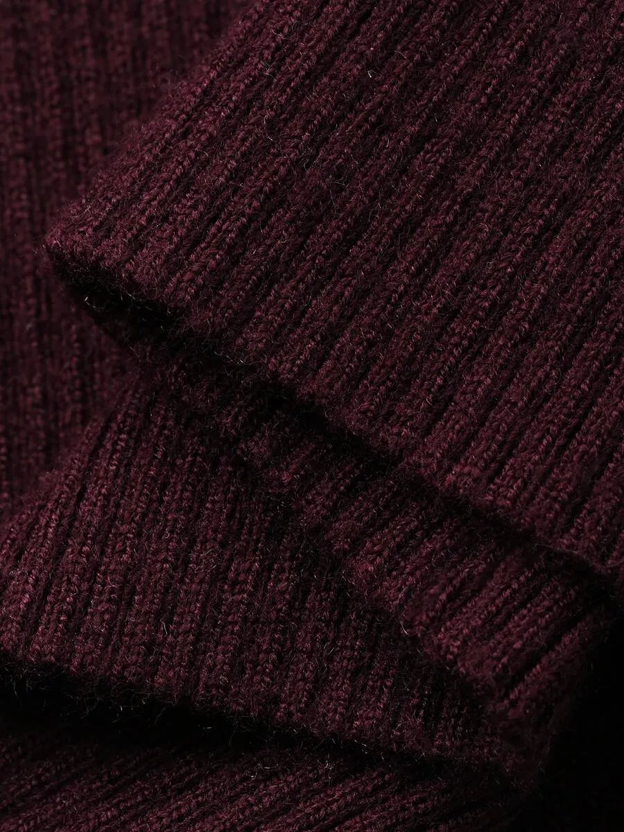 Women’s Ribbed Crew Neck Sweater – Long Sleeve, Dark Purple