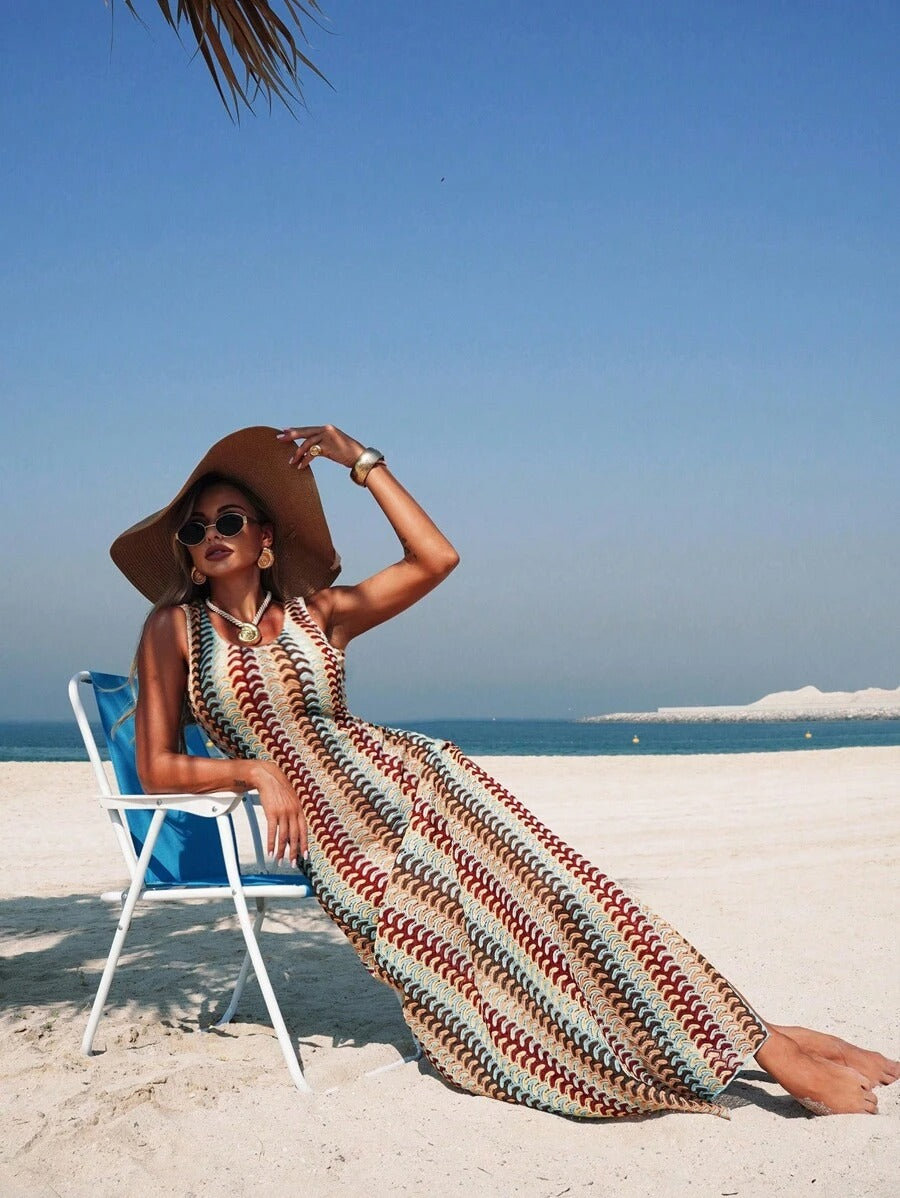 Women’s Stylish Cover-Up Dress – Contrasting Side Stripe, Perfect for Beach & Vacation