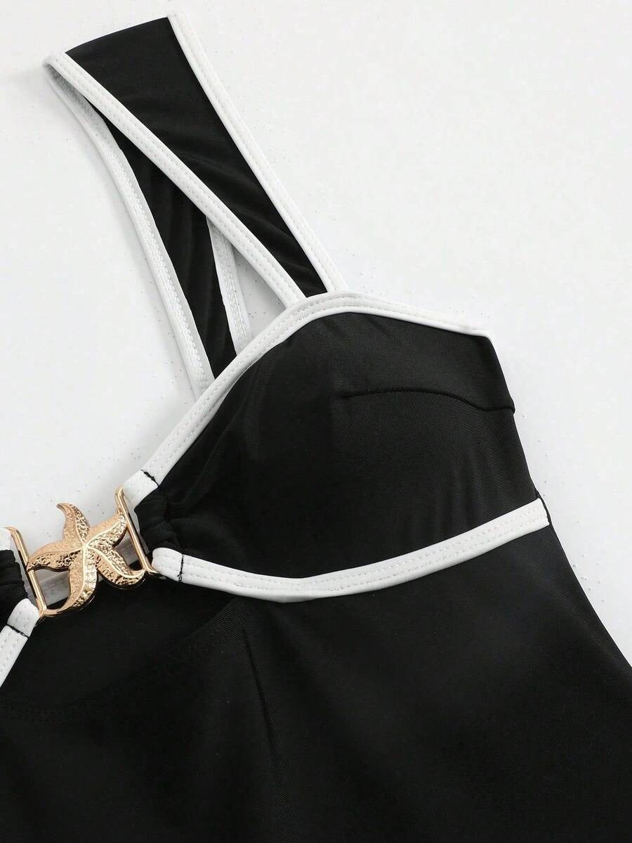 2-Piece Set Women’s One-Piece Swimsuit & Beach Cover-Up Skirt