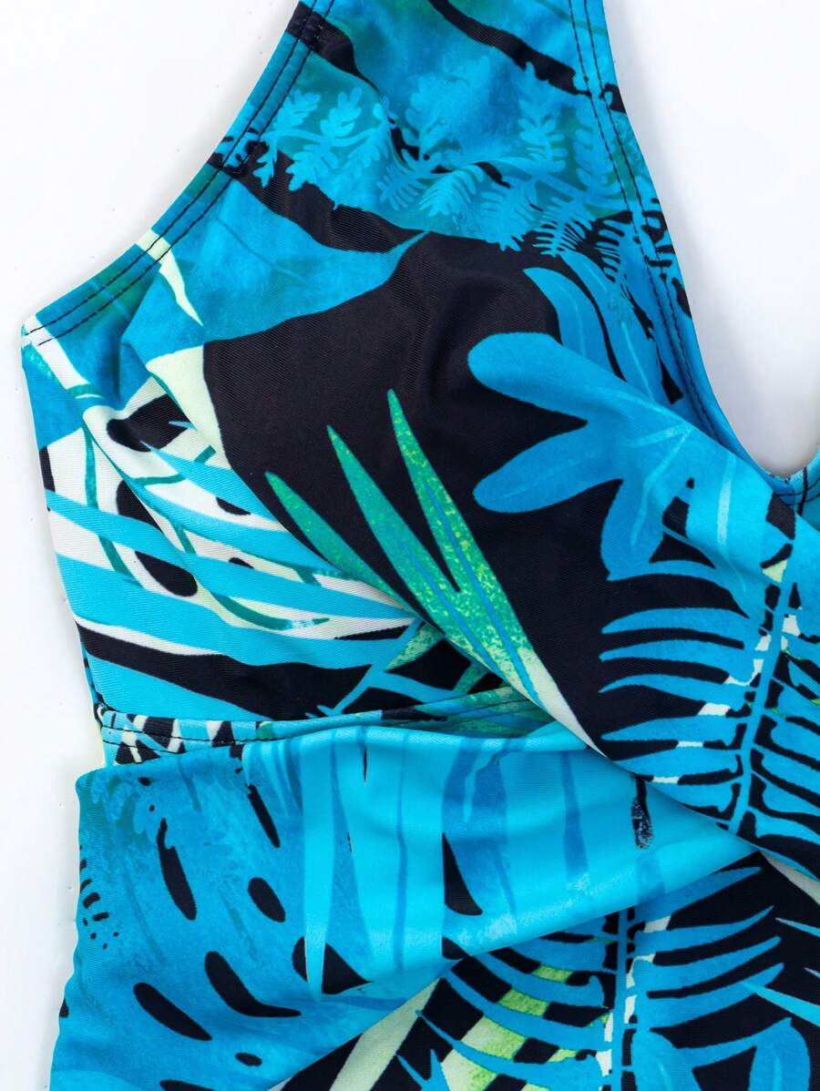 One Piece Swimsuit Lushore Tropical Print with Cover Up for Women