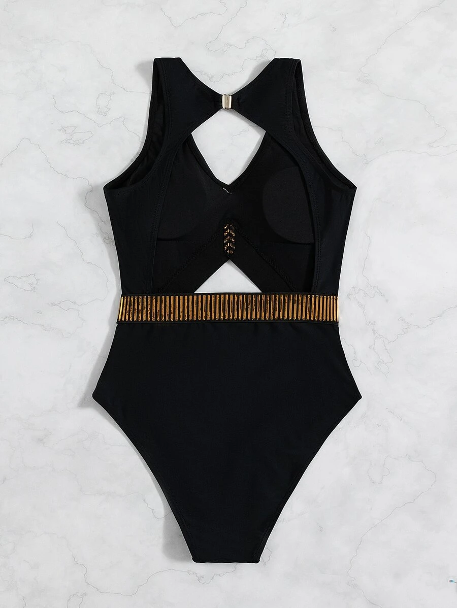 One Piece Swimsuit - Striped Cut Out for Stylish Summer