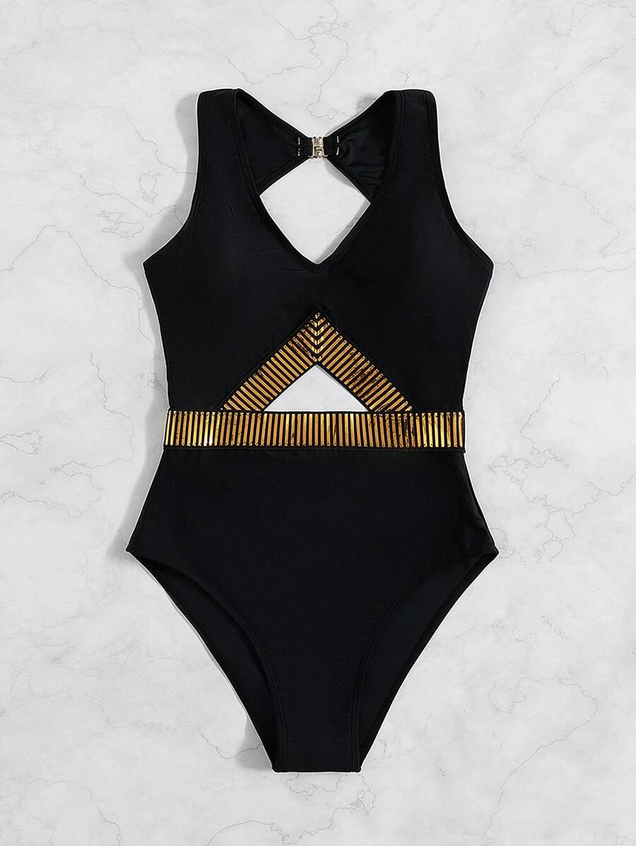 One Piece Swimsuit - Striped Cut Out for Stylish Summer