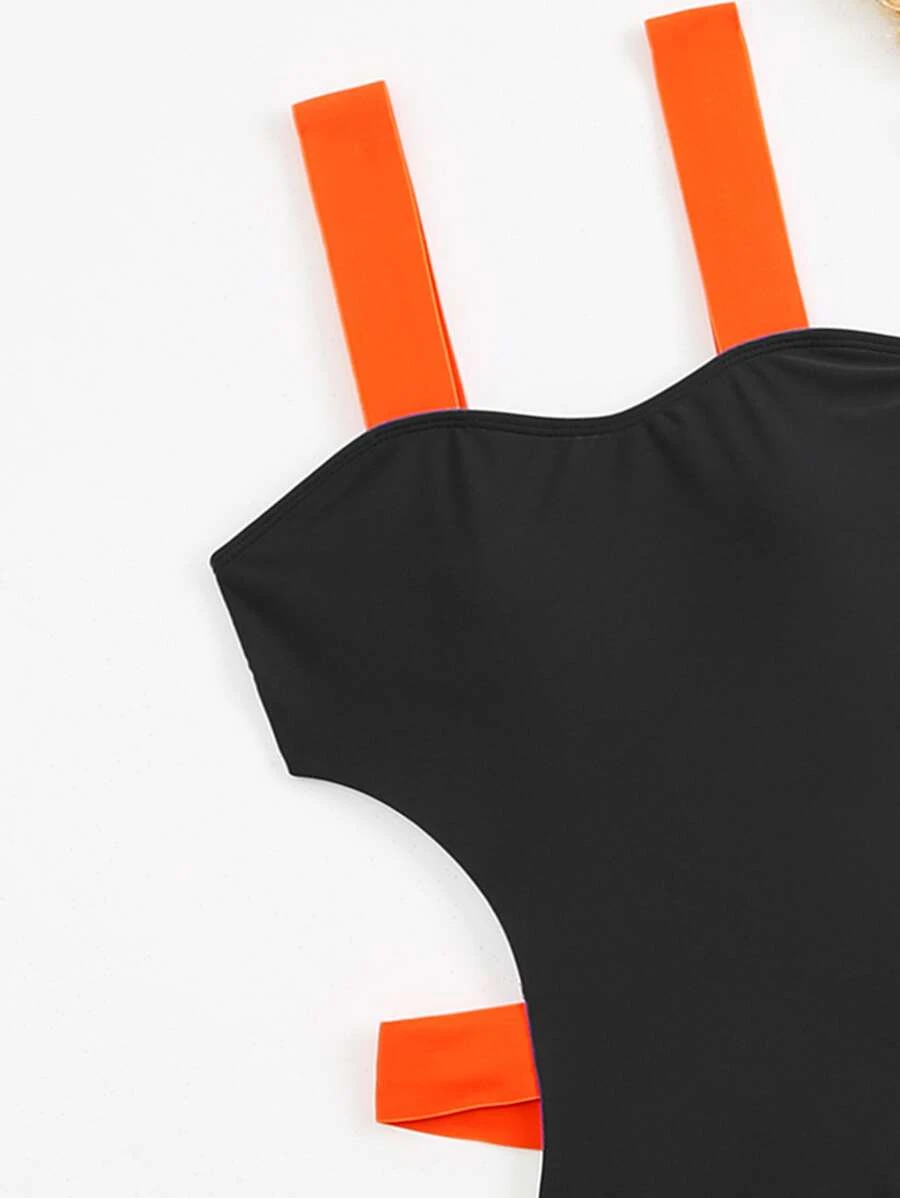 Colorful Strap Cut-Out One Piece Swimsuit