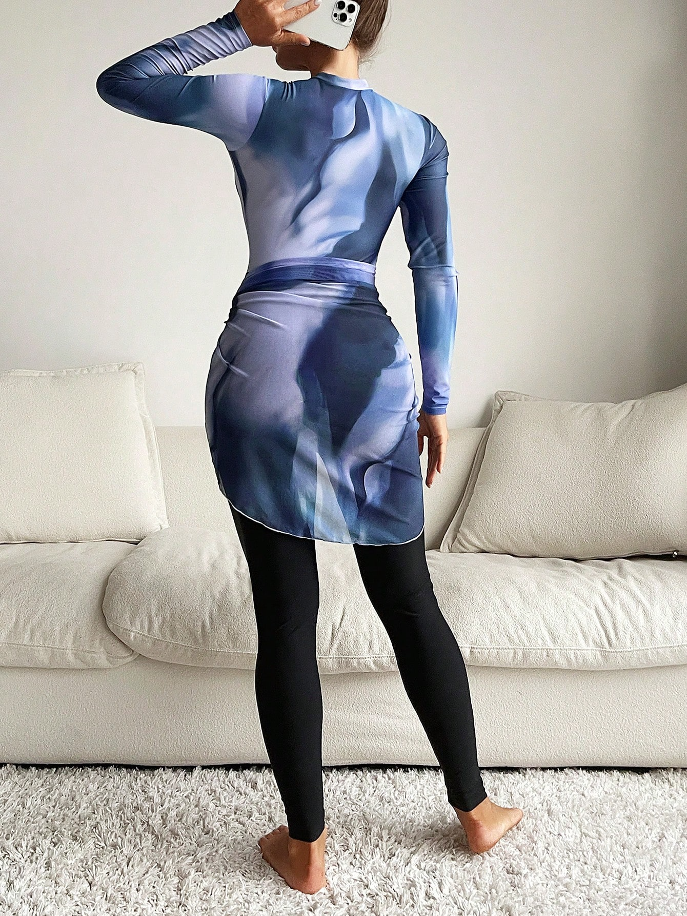 Burkini One-Piece Swimsuit with Skirt Cover-Up for Women - All Over Printed