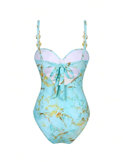 3-Piece Set One-Piece Swimsuit with Metallic Mesh Skirt – Underwire & Adjustable Straps