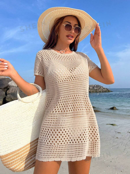 Beach Cover-Up Women's Fashionable Summer Solid Color Hollow Out, Summer Vacation Style