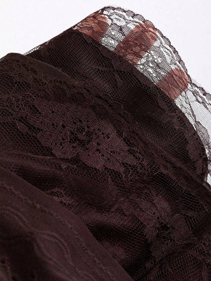 A-line Jersey Peplum Skirt – Multiple Layers, Black Textured Lace Y2K Style