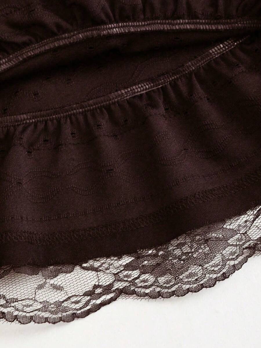 A-line Jersey Peplum Skirt – Multiple Layers, Black Textured Lace Y2K Style