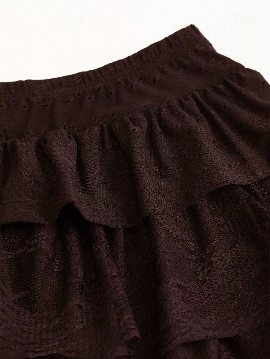 A-line Jersey Peplum Skirt – Multiple Layers, Black Textured Lace Y2K Style
