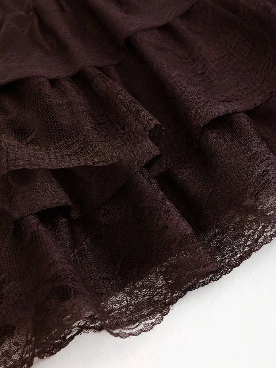A-line Jersey Peplum Skirt – Multiple Layers, Black Textured Lace Y2K Style
