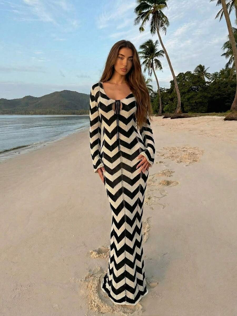 A stylish, modern, and simple woven cover-up dress for women, perfect for summer beach vacations