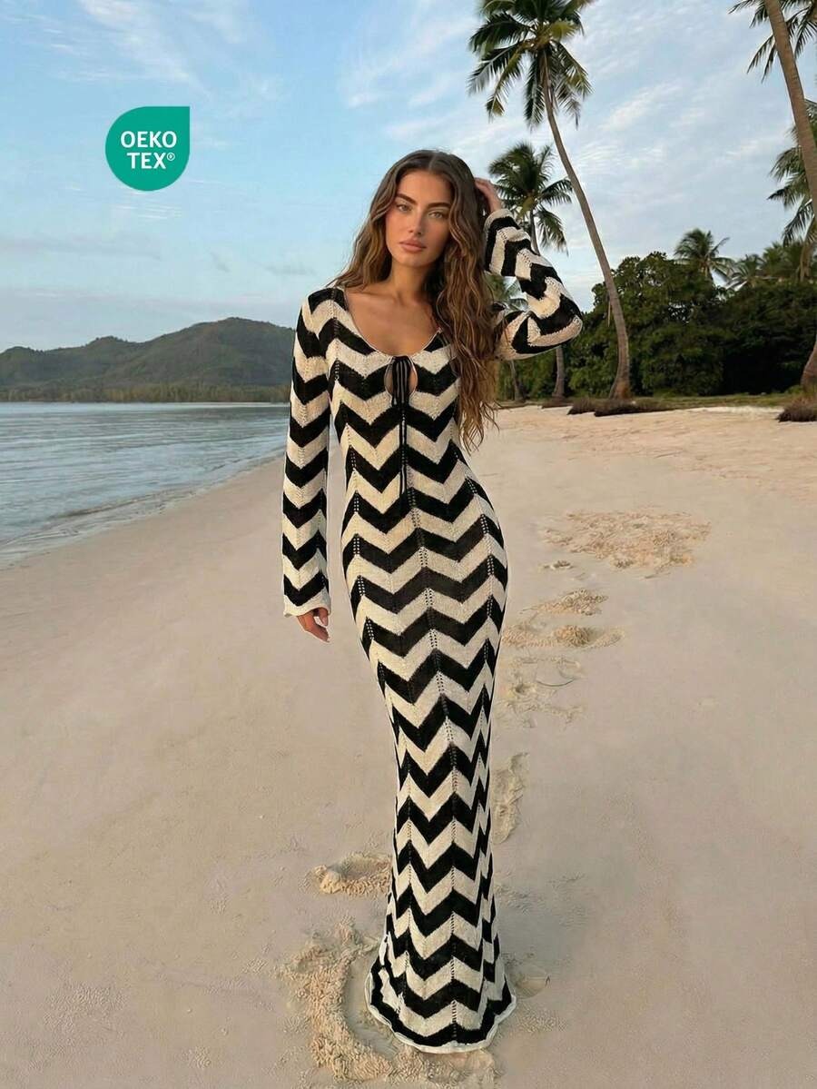 A stylish, modern, and simple woven cover-up dress for women, perfect for summer beach vacations