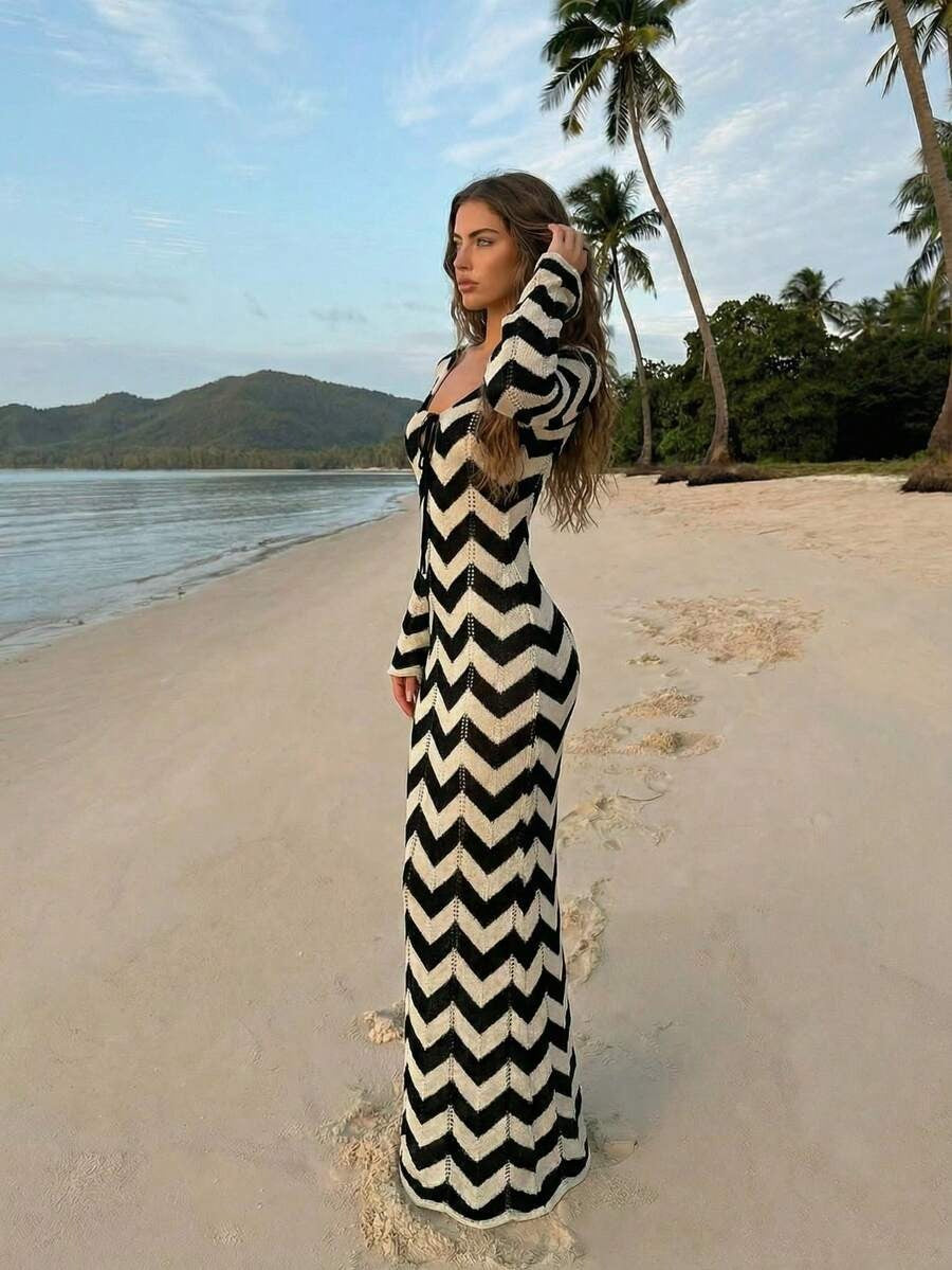 A stylish, modern, and simple woven cover-up dress for women, perfect for summer beach vacations