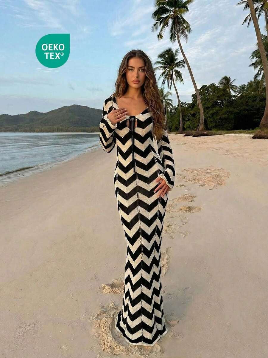 A stylish, modern, and simple woven cover-up dress for women, perfect for summer beach vacations