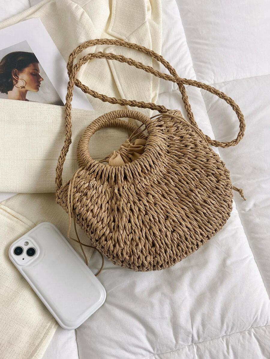 Beach Bag Woven  – Straw Crescent Design with Round Handle حقيبه للشاطئ