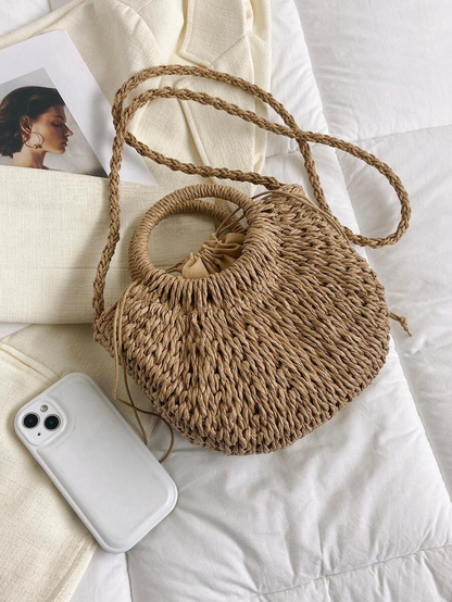 Beach Bag Woven  – Straw Crescent Design with Round Handle حقيبه للشاطئ