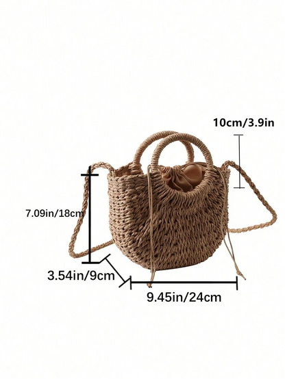 Beach Bag Woven  – Straw Crescent Design with Round Handle حقيبه للشاطئ