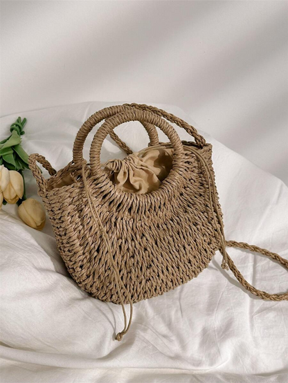 Beach Bag Woven  – Straw Crescent Design with Round Handle حقيبه للشاطئ