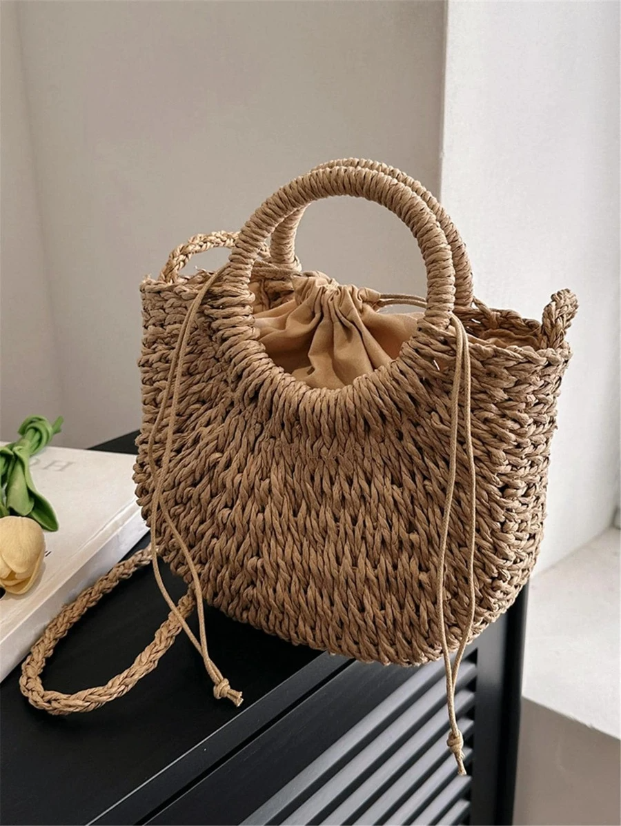 Beach Bag Woven  – Straw Crescent Design with Round Handle حقيبه للشاطئ