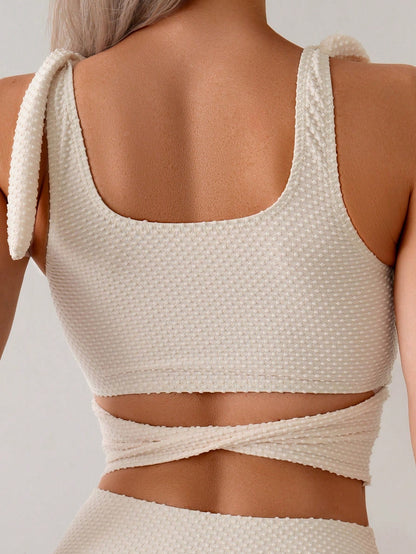 Bikini Swimsuit for Women Apricot Crinkle Fabric, Summer Beach Vacation Wear