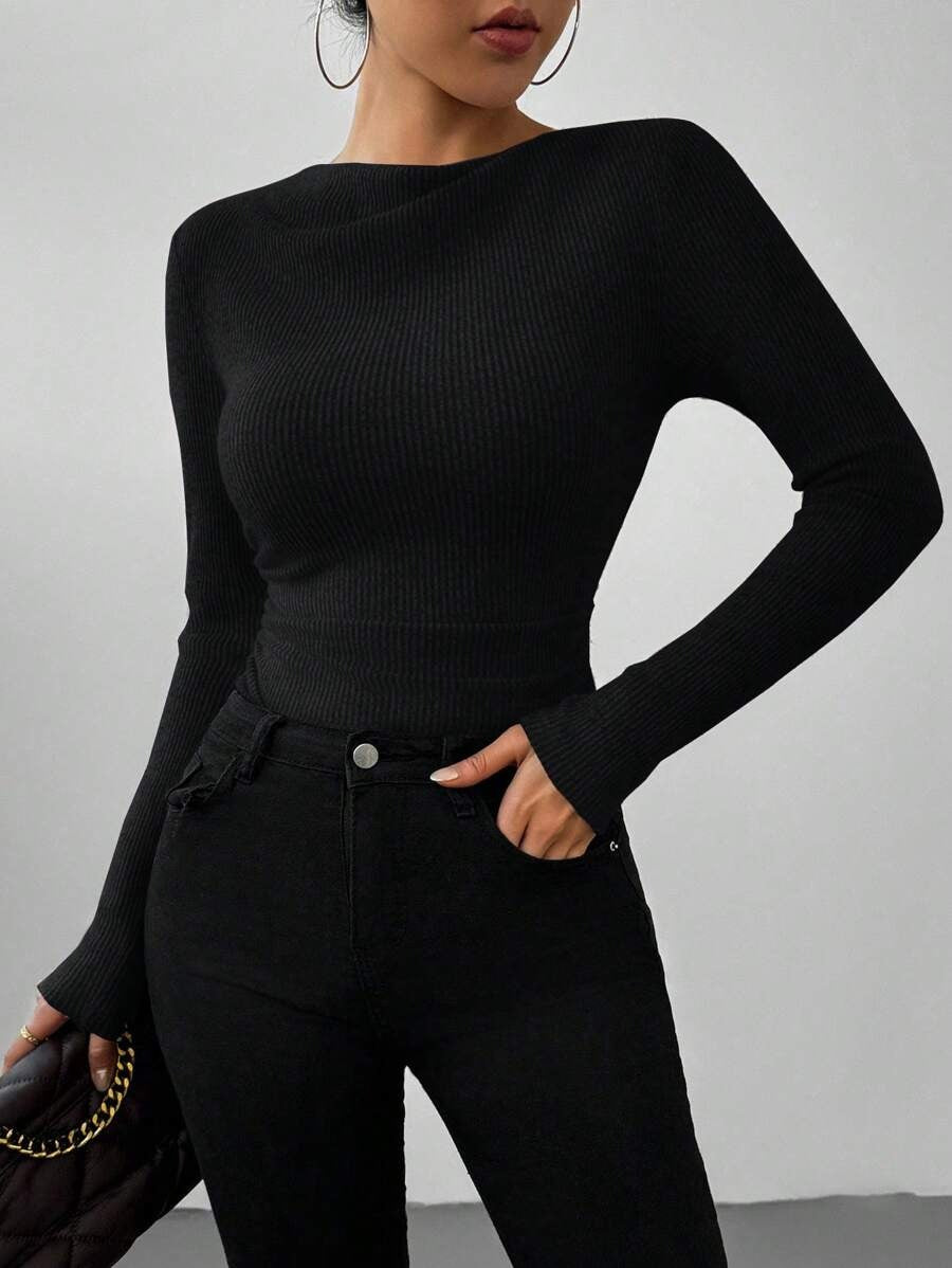 Black Full-Sleeve Jumpsuit with Pleated High Collar