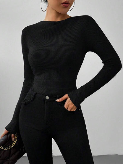 Black Full-Sleeve Jumpsuit with Pleated High Collar