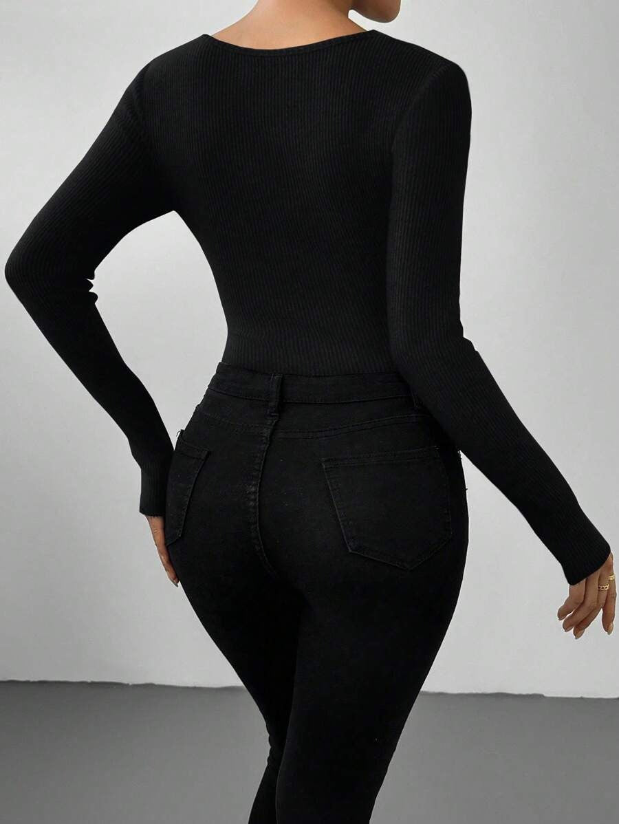 Black Full-Sleeve Jumpsuit with Pleated High Collar