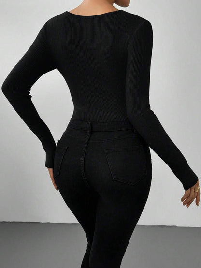 Black Full-Sleeve Jumpsuit with Pleated High Collar