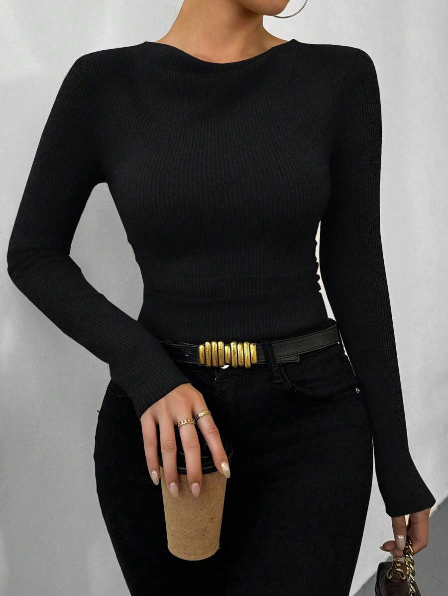 Black Full-Sleeve Jumpsuit with Pleated High Collar